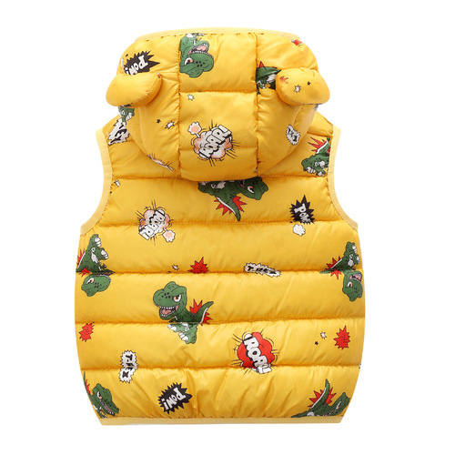  New Children's Cartoon Style Down Cotton Hooded Vest Candy Color Middle and Small Children Lightweight Outerwear Baby Wide Shoulder