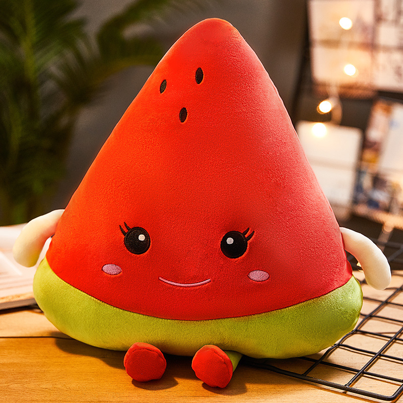 Manufacturers wholesale creative fruit pillow net red explosion models plush toy watermelon girls sleep baby bed