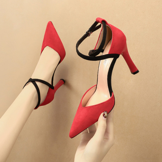 Sexy pointed high-heeled nightclub cross strap women’s stiletto shoes