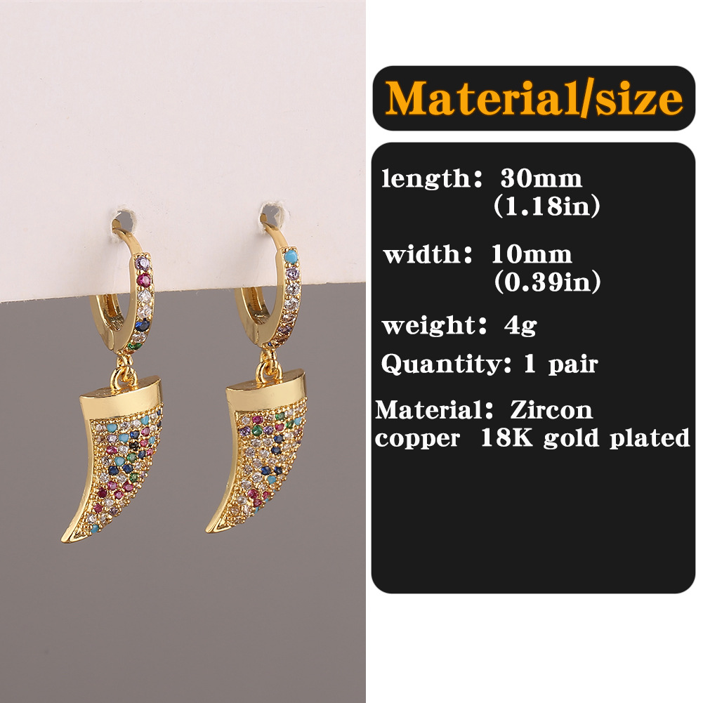 Fashion Colored Diamonds Horn Copper Earrings display picture 2