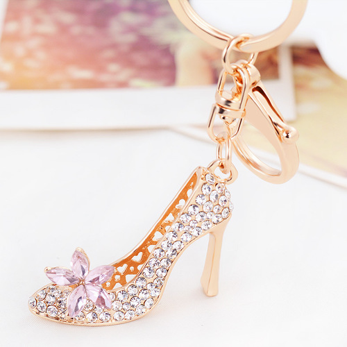 European and American hot selling fashion diamond-encrusted high heels car keychains girls bag pendants motorcycle exquisite pendants