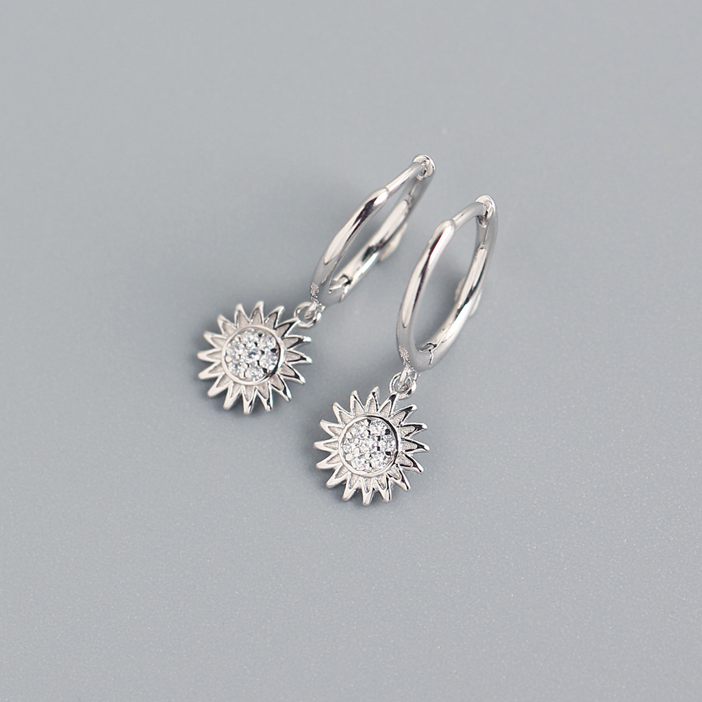 Zircon Inlay Material 1 Pair 925 Sterling Silver Zircon Flower Earrings