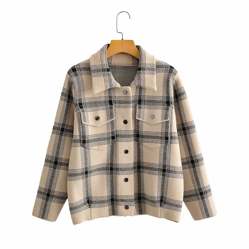 wholesale plaid imitation mink fleece top loose long-sleeved wild short knit jacket NSAM6515