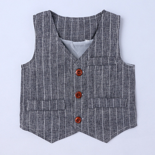 European and American Amazon Boys Gentleman Suit Spring Autumn New Children's Vest White Shirt Striped Pants Three-piece Set