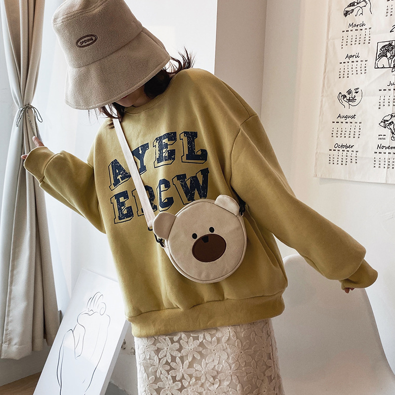 New Fashion Cute Bear Canvas Student Shoulder Bag Mobile Phone Bag Cute Cute Embroidery Cartoon Bag display picture 2