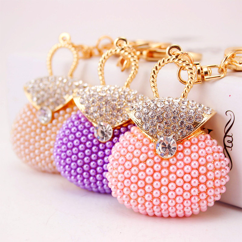 45g Weight Alloy, Metal Material Heart Pattern Women'S Gender Pink, Purple, Peach Color Rhinestone Pearl Handbag Keychain 10