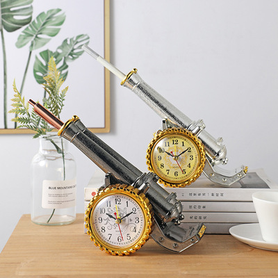 創意塑料大炮鬧鍾學生桌面座鍾 床頭裝飾擺件時鍾兒童禮品批發