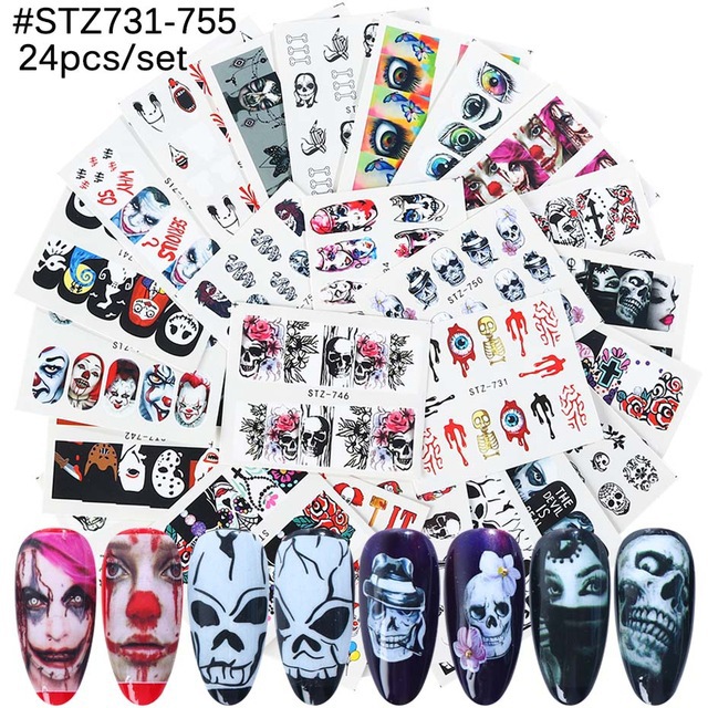 Suministro transfronterizo de pegatinas de uñas ins mariposa fruta encaje flores de colores plata caliente Navidad Halloween marca de agua pegatinas