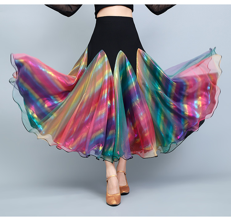 Rainbow colored modern Ballroom Dancing Skirts for women waltz tango flamenco ballroom dance swing skirts for female 