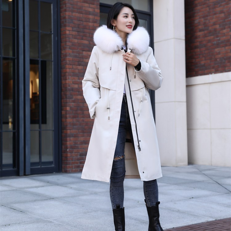 厂家直销2020新款派克服女可拆卸兔毛内胆狐狸毛领皮草外套大衣