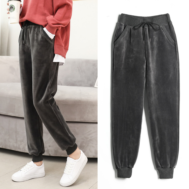 2026 Autumn and Winter Thickened Velvet Sweatpants for Women, Loose Korean Style Gold Velvet Harem Pants, Casual Sweatpants 2026 Autumn and Winter Thickened Velvet Sweatpants for Women, Loose Korean Style Gold Velvet Harem Pants, Casual Sweatpants