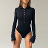 Fashion foreign trade button Lapel long sleeve Jumpsuit