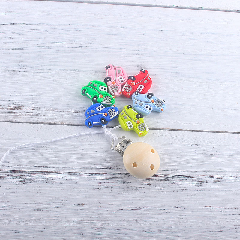 Nuevo grado alimenticio de silicona cuentas sueltas DIY bebé chupete cadena mordedor de dibujos animados mini coche cuentas de silicona