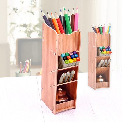 woodiness pen container storage box High-capacity Northern Europe originality fashion Sub-grid Penholder Office desktop Storage rack