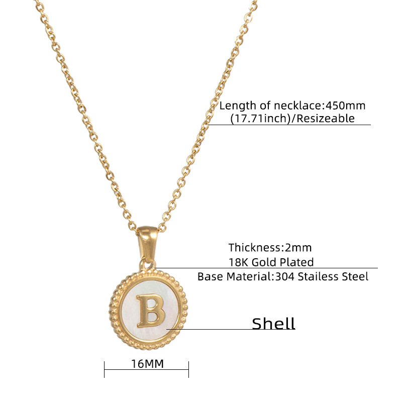 Simple Style Round Letter Titanium Steel Pendant Necklace Polishing Gold Plated Shell Stainless Steel Necklaces display picture 1