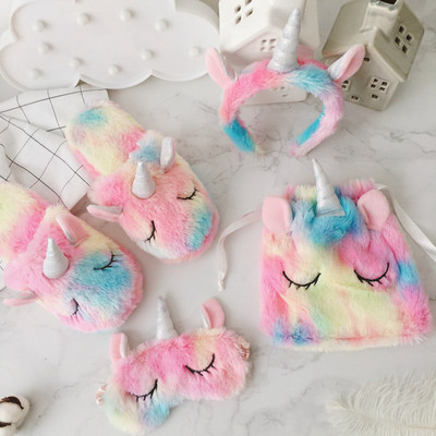 new pattern ins Manufactor customized Plush Toys unicorn slipper patch Cartoon Hair hoop Bundle pocket girl student gift