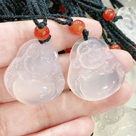 冰种玛瑙白玉髓佛公吊坠玉器笑佛项坠情侣款时尚项链挂件佛像