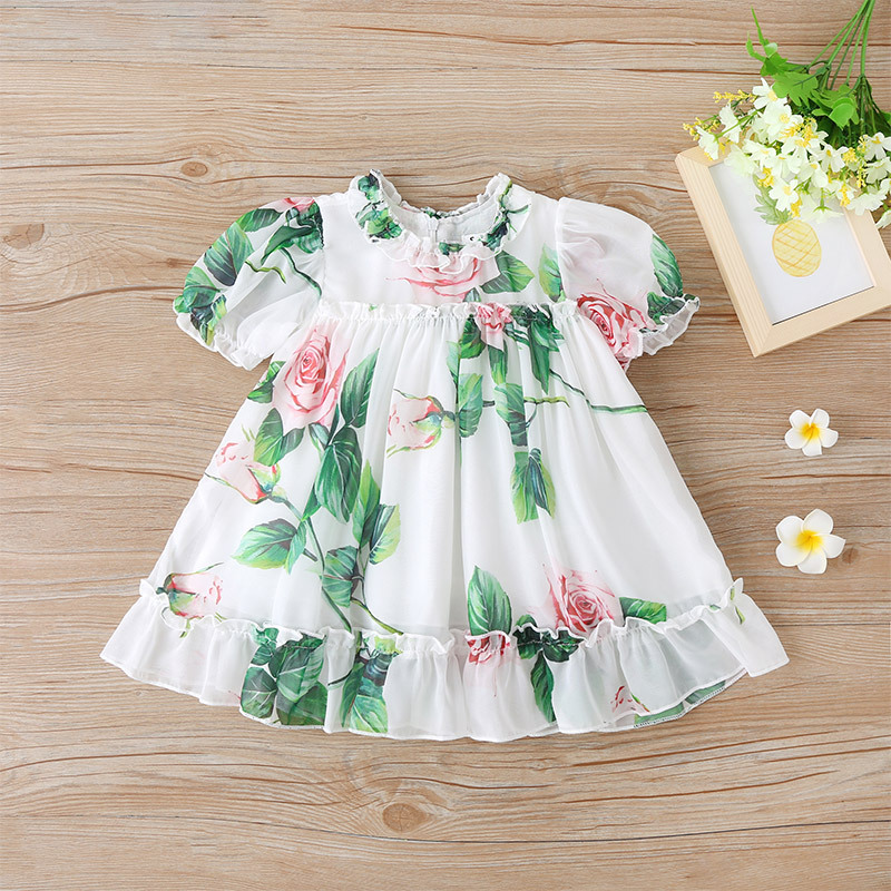 Summer Short-sleeved Girls Dress Sweet Printing Baby Clothing display picture 1