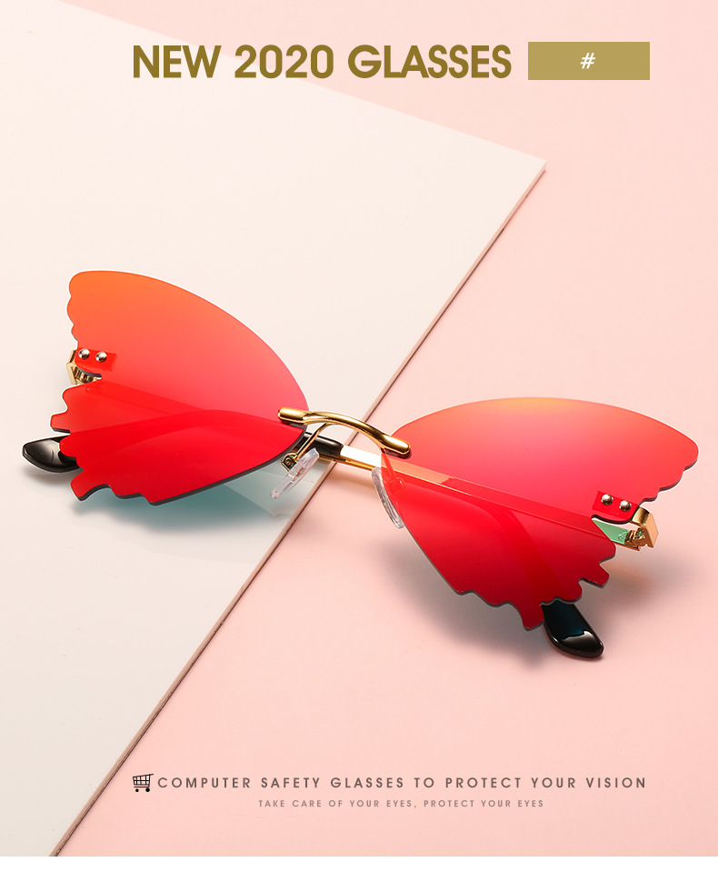 57g Weight Hip-Hop Novelty Solid Color PC UV400 Protection Butterfly Frame Frameless Women's Sunglasses