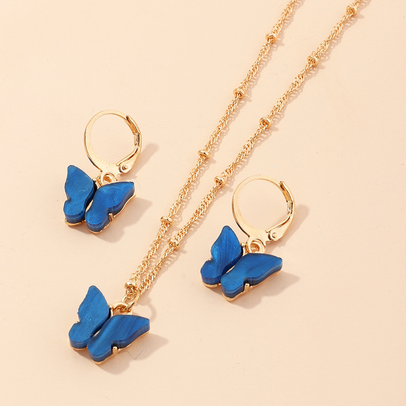 explosive accessories multicolor butterfly necklace earring set temperament small butterfly jewelry