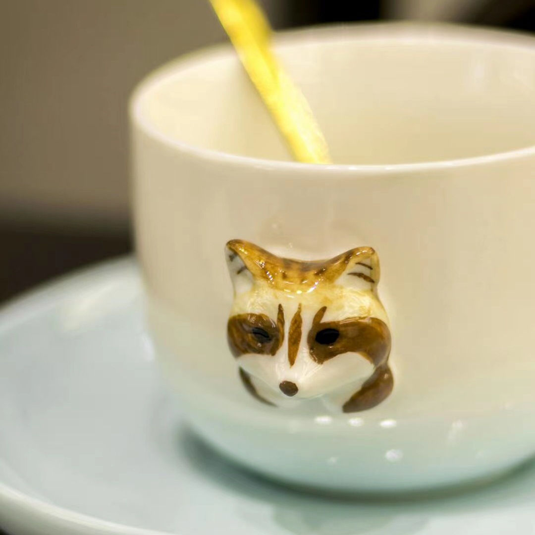 Creativo lindo personalizado de dibujos animados cabeza animal lindo mascota alivio taza de regalo platillo taza de agua té de la tarde taza de café