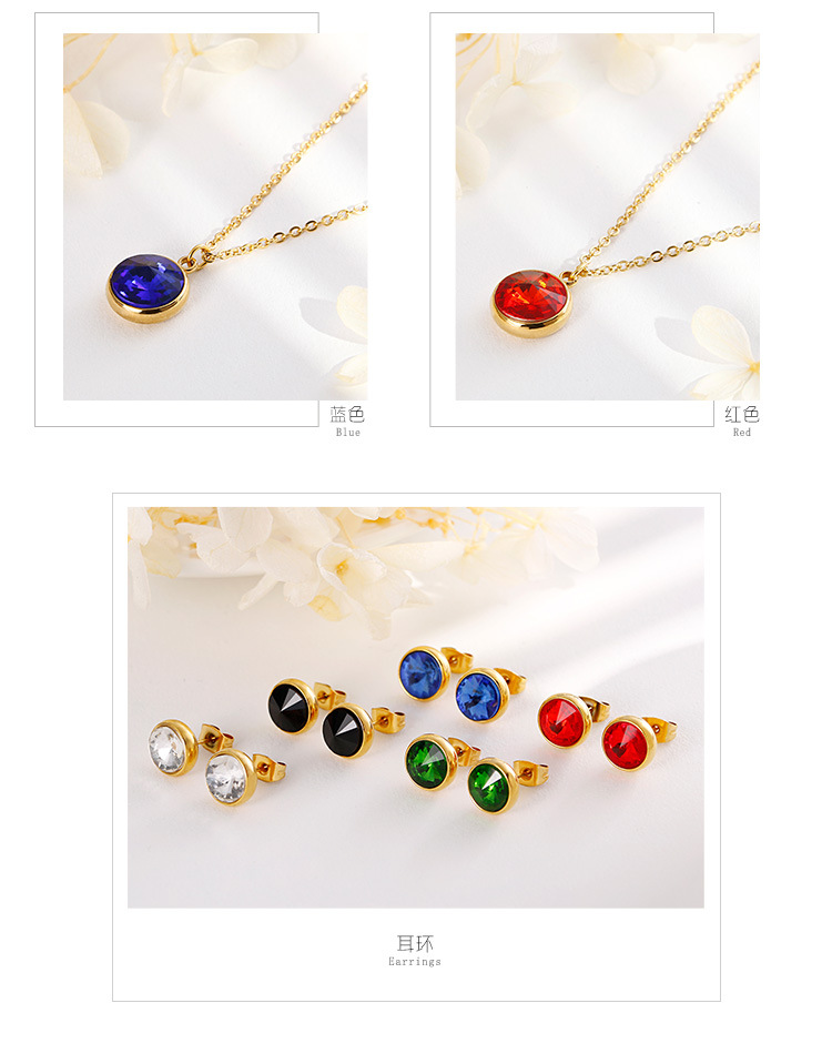 simple color zircon earrings stainless steel necklace set wholesale nihaojewelry