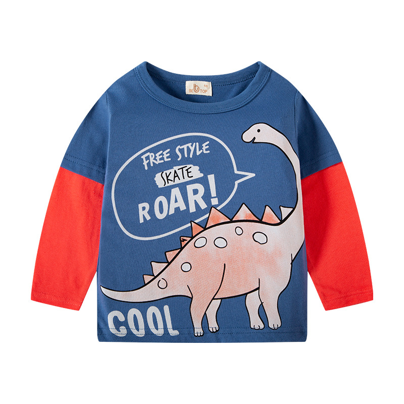 Ropa para niños Otoño Nuevo estilo coreano Camiseta de manga de dinosaurio camisa de fondo para niños de manga larga para niños superior entrega de una sola pieza de moda