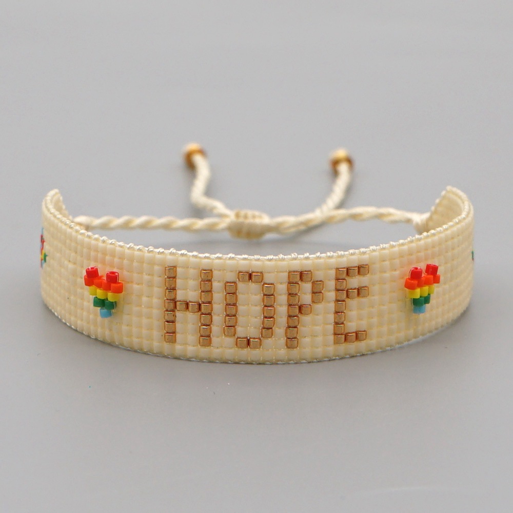 Bohemian Ethnic Miyuki Rice Beads Handmade Beaded Color Love Hope Hope Letter Bracelet display picture 4