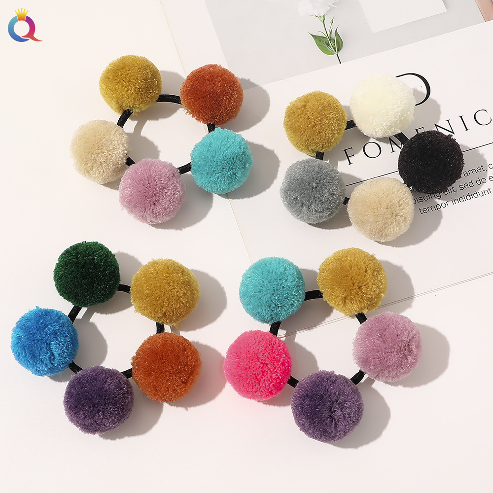 Cute Mixed Color Hair Ball Hair Ring display picture 4