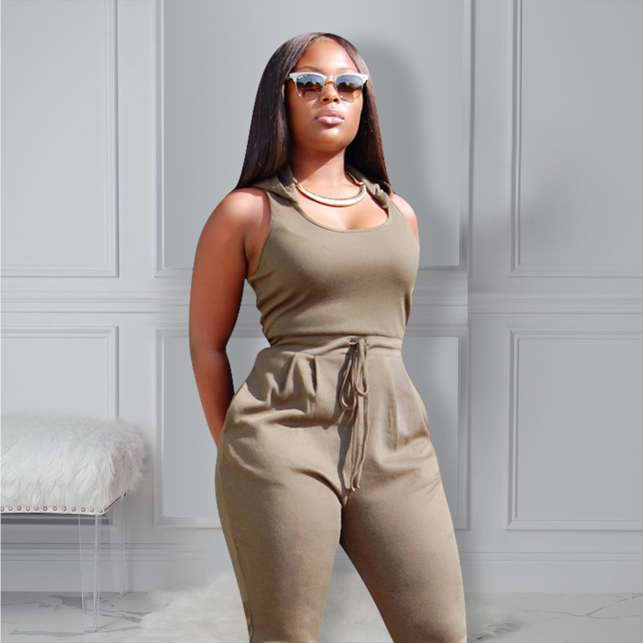 hooded zipper solid color jumpsuit Nihaostyles wholesale clothing vendor NSYDF73609