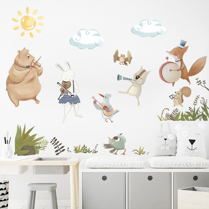 Watercolor Cartoon Animal Band Player Wall Stickers display picture 2