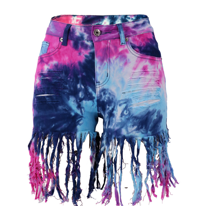  tie-dye tassel denim shorts NSYB65166