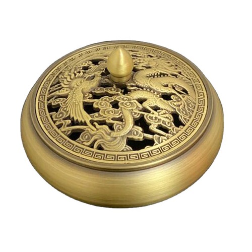 Pure brass dragon and phoenix sandalwood stove household incense pure copper plate incense stove fireproof cotton gourd thread incense insert creative Xuande stove