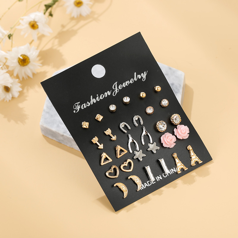 Earrings Creative Exaggerated Star Moon Earrings Set 15 Pairs Of Earrings Wholesale Nihaojewelry display picture 3