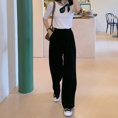 红嘎嘎  黑色小西裤直筒高腰宽松显瘦休闲百搭西装裤新款裤子女|ru