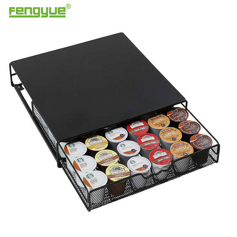 Fengyue K-CUP Cápsula de café caja del cajón de almacenamiento de la cápsula de café de metal taza de almacenamiento rack puede almacenar 36 tazas