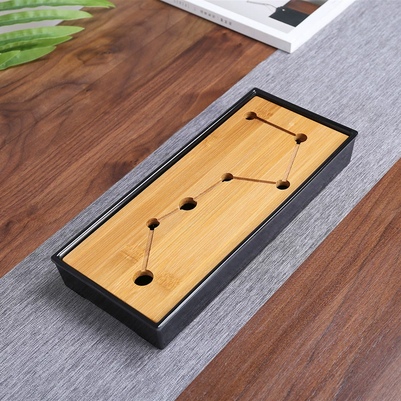 Bamboo Tea Tray, small square drain design, water-storage mini Kung Fu tea platform