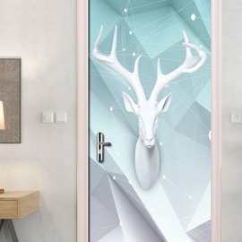 巨创跨境货源PVC贴纸3D自粘门贴  客厅现代装饰 白色雕塑鹿头