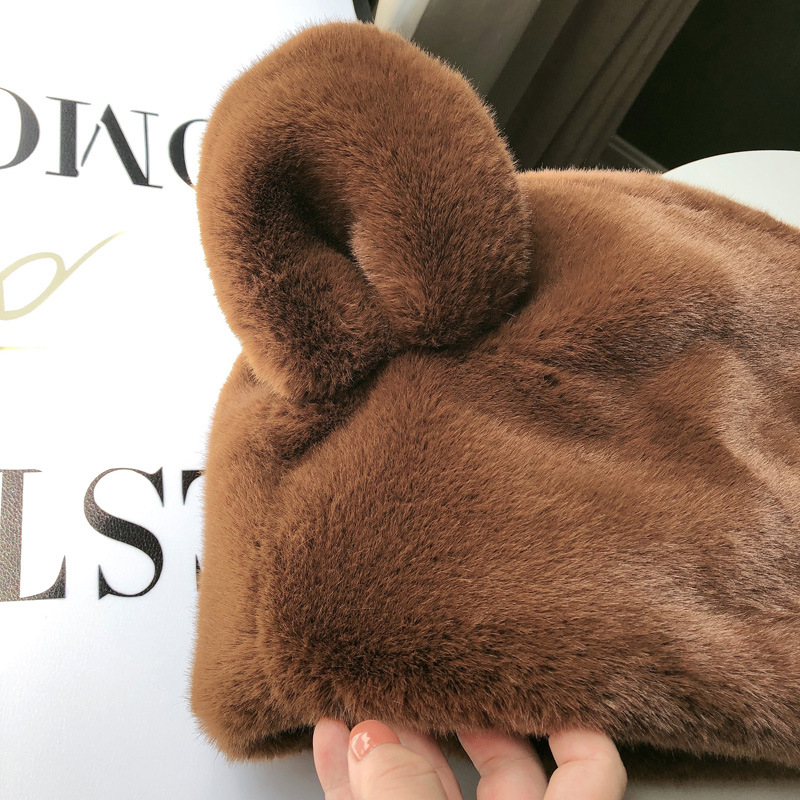 Palton damă din blană artificială cu glugă și urechi de urs_voghion.com