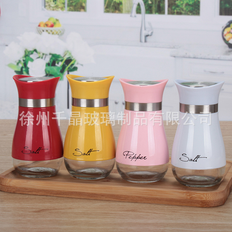 Tarro de condimento de acero inoxidable para puestos de comida doméstica comino sal chile en polvo condimento botella de vidrio barbacoa