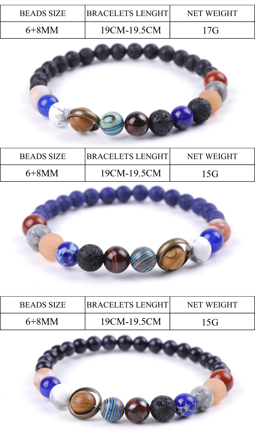 Simple Style Round Stone Beaded Bracelets 1 Piece