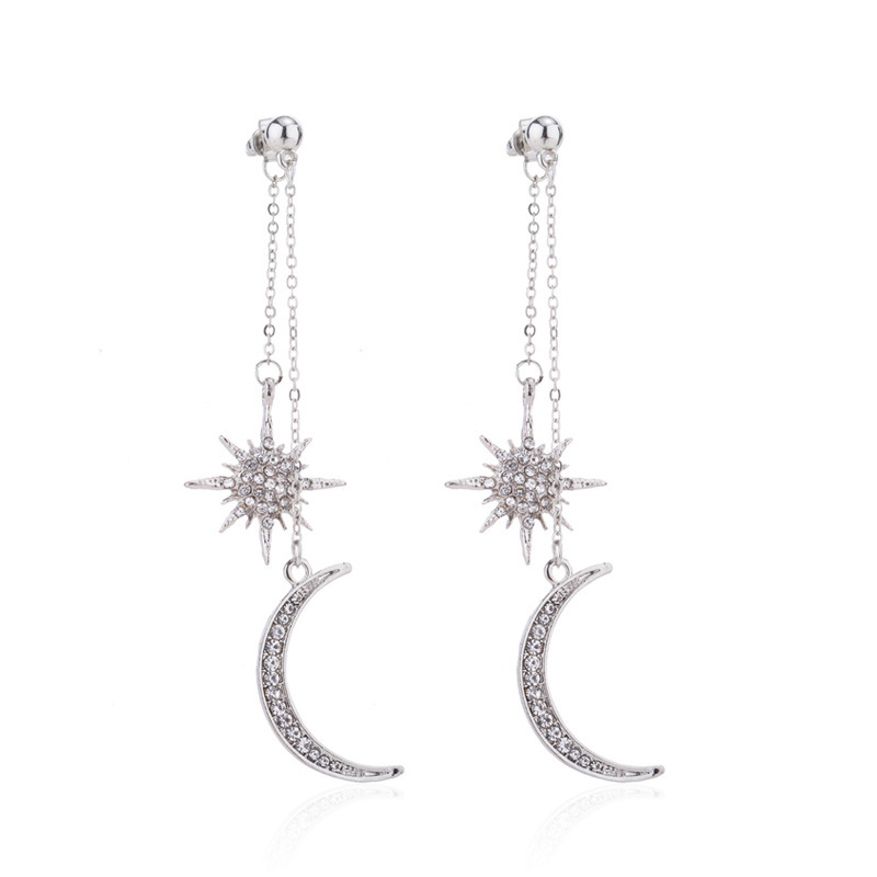 1 Pair Quantity 1 Pair Ig Style Star Moon Plating Chain Inlay Alloy Rhinestones Drop Earrings