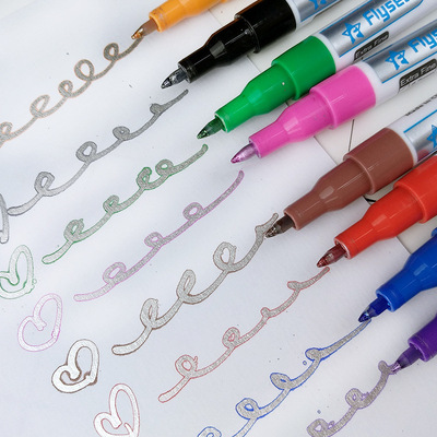 Double line Profile colour Marker pen student Silver marking pen 12 suit Fluorescent pen diy
