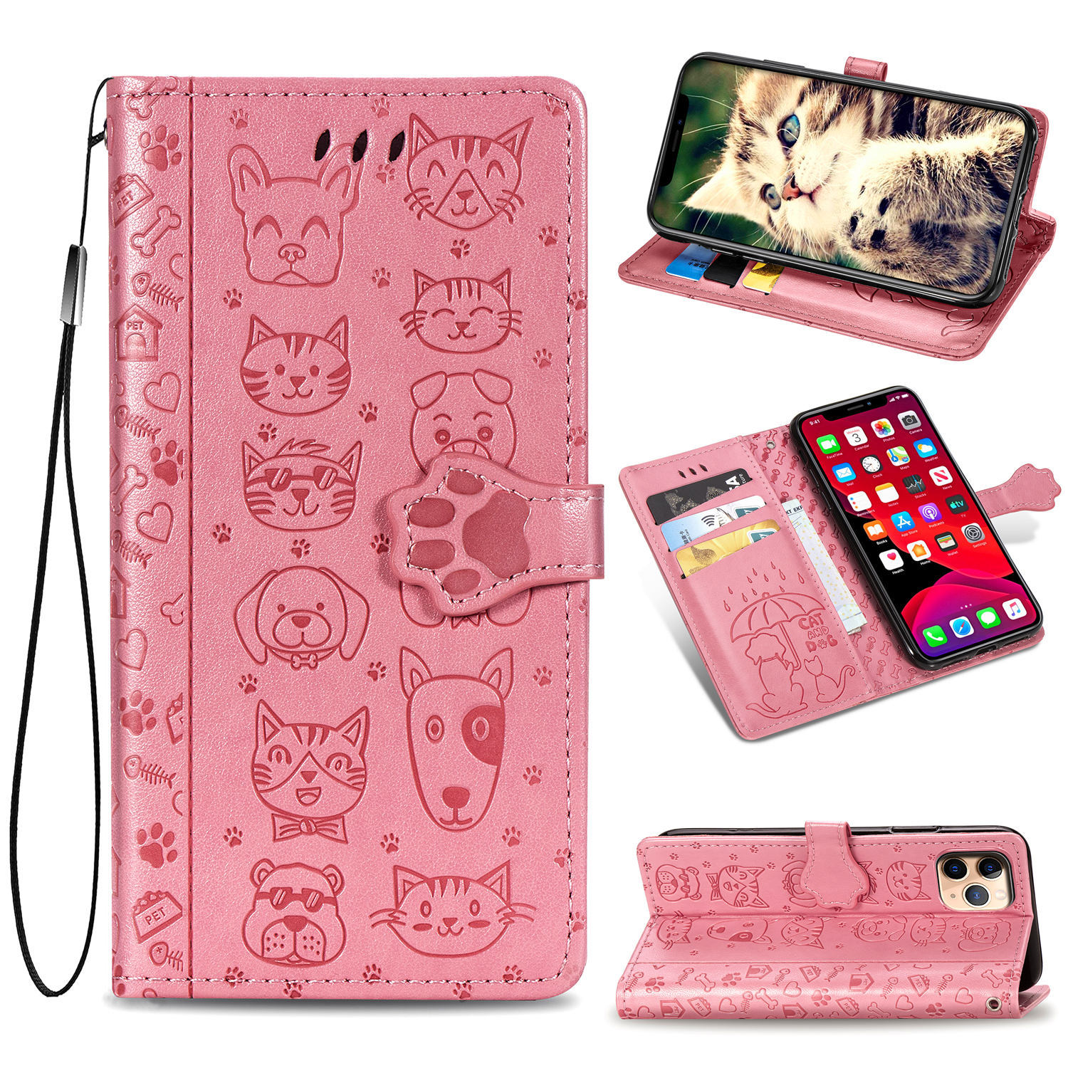 Embossed Leather Phone Case Wallet Card Holder For Iphone_voghion.com