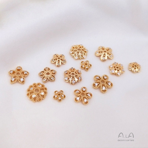 Color-preserving 14K gold-plated zircon flower tray, flashing zirconium snowflake tray, handmade diy bracelet, bracelet, beads, bead cap accessories