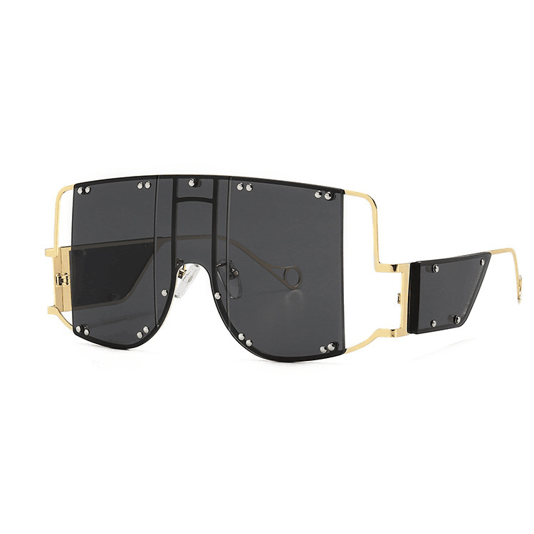 Punk Style Metal Big Frame Sunglasses With One-piece Lens