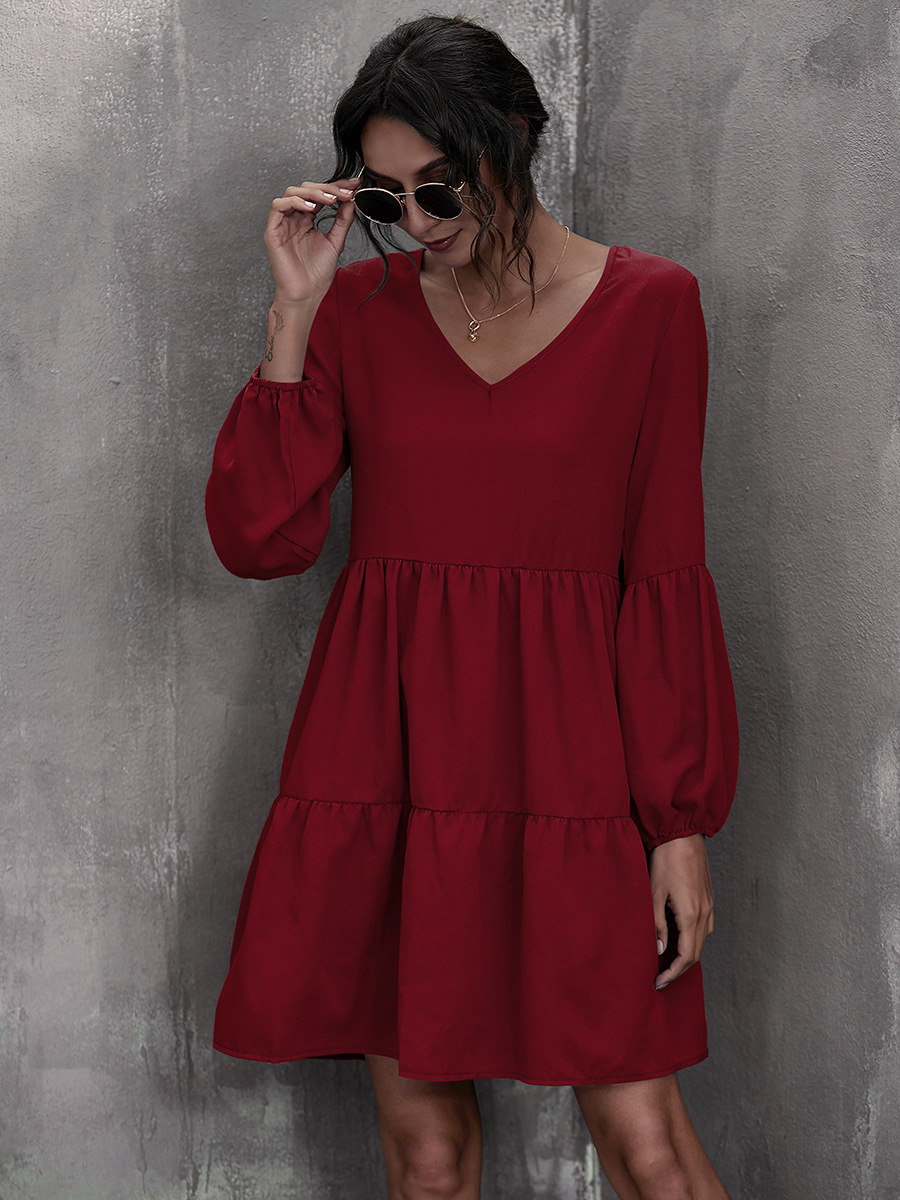 V-neck Long Sleeve Dress NSAL1938