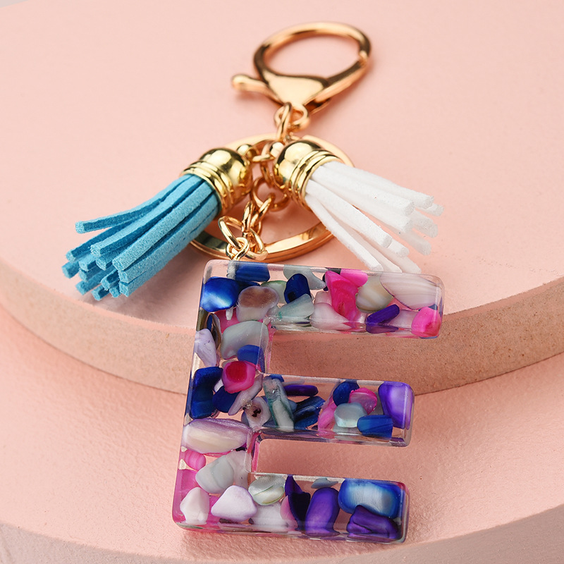 Fashion European And American Style 26 English Letters Keychain Transparent Acrylic Crystal Tassel Pendant Bag Pendant