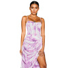 Sexy open back high waist irregular mid length dress with tie dye and pleated Drawstring