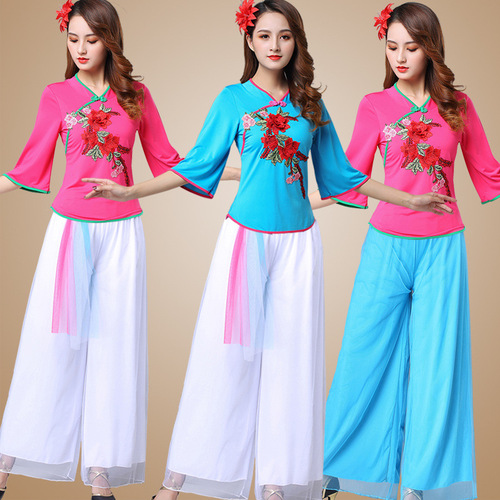 Square Dance Costume New Square Dance Costume Chinese Ethnic Dance Costume Embroidered Flower Mesh Skirt Suit 2002